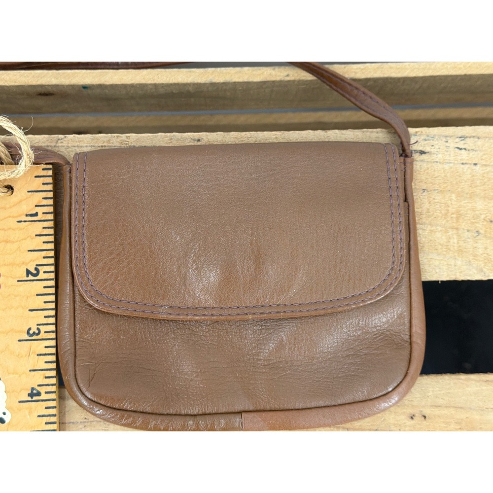 Ganson Vintage Brown Leather Crossbody Bag Small Flap Purse Made in Hong Kong
